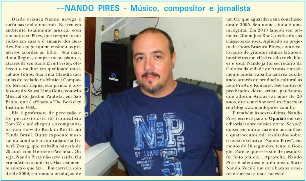 Resenha sobre Nando Pires - por Daniel Fabri - pelo Opinião Jornal de Araras - 02-04-2013